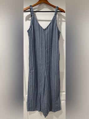 Zanzea Blue and White Pinstripe Sleeveless Jumpsuit size S